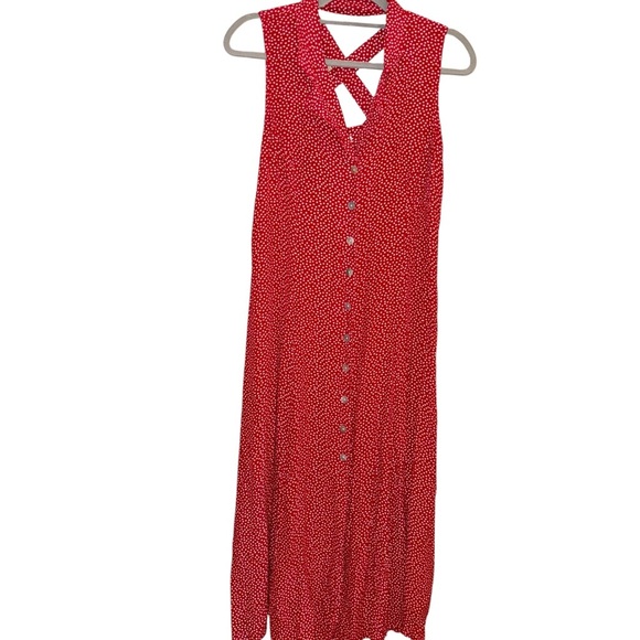 Sheri Martin Polka Dot Dress Sleeveless Maxi Back Cut Out Dress Red White 10‎ - Picture 1 of 3